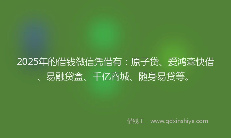 2025年的借钱微信凭借有：原子贷、爱鸿森快借、易融贷盒、千亿商城、随身易贷等。