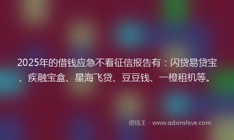 2025年的借钱应急不看征信报告有：闪贷易贷宝、疾融宝盒、星海飞贷、豆豆钱、一橙租机等。