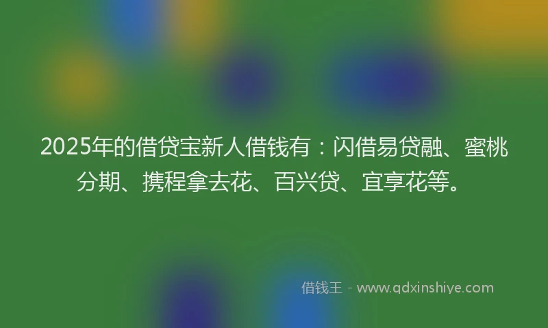2025年的借贷宝新人借钱有:闪借易贷融、蜜桃分期、携程拿去花、百兴贷、宜享花等。