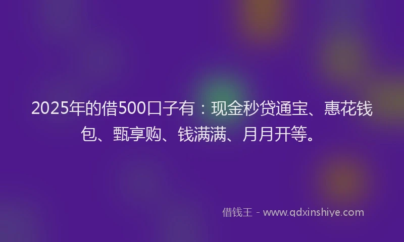 2025年的借500口子有：现金秒贷通宝、惠花钱包、甄享购、钱满满、月月开等。