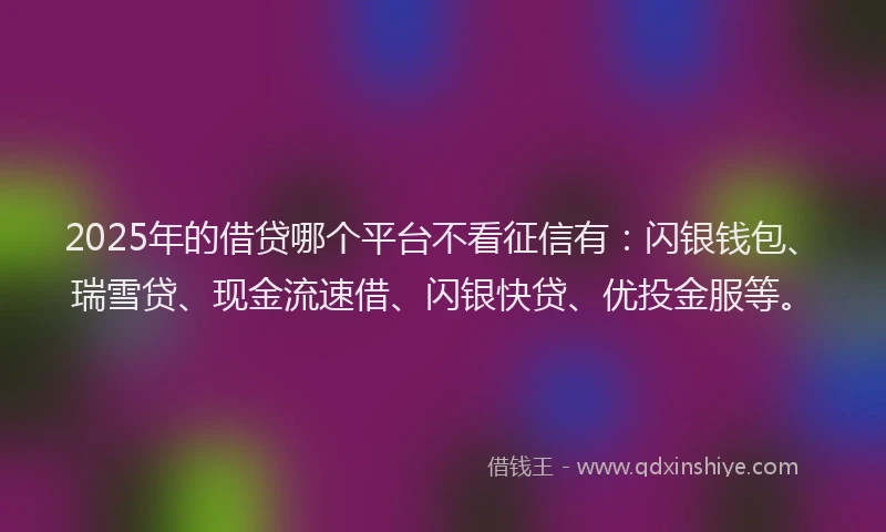 2025年的借贷哪个平台不看征信有：闪银钱包、瑞雪贷、现金流速借、闪银快贷、优投金服等。