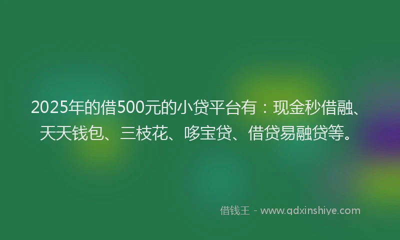 2025年的借500元的小贷平台有：现金秒借融、天天钱包、三枝花、哆宝贷、借贷易融贷等。