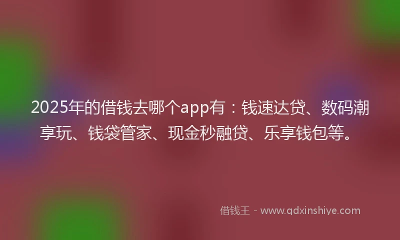 2025年的借钱去哪个app有：钱速达贷、数码潮享玩、钱袋管家、现金秒融贷、乐享钱包等。