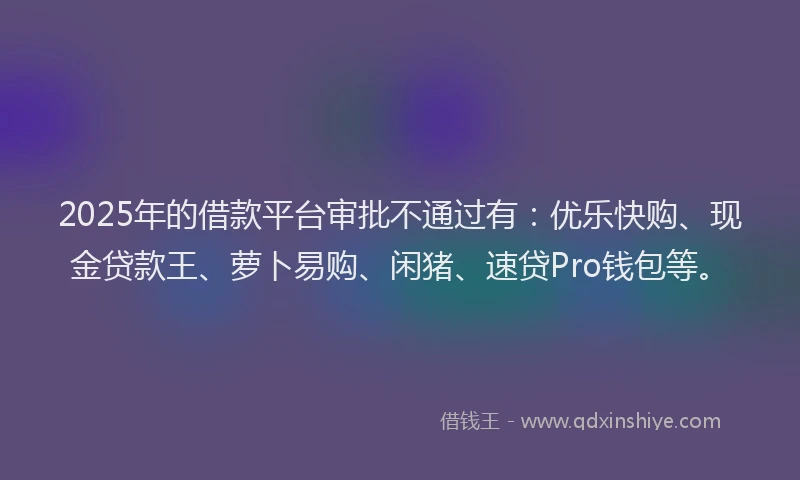 2025年的借款平台审批不通过有：优乐快购、现金贷款王、萝卜易购、闲猪、速贷Pro钱包等。