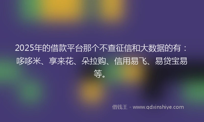 2025年的借款平台那个不查征信和大数据的有：哆哆米、享来花、朵拉购、信用易飞、易贷宝易等。