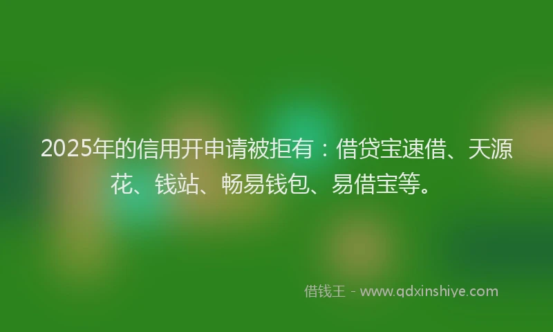 2025年的信用开申请被拒有：借贷宝速借、天源花、钱站、畅易钱包、易借宝等。