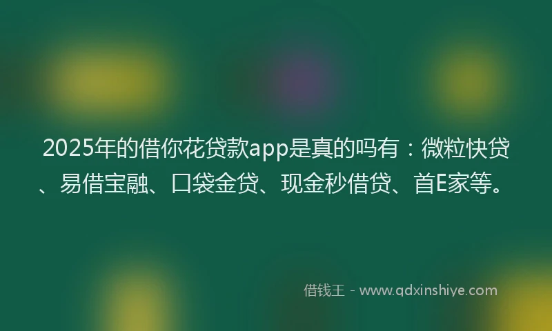 2025年的借你花贷款app是真的吗有：微粒快贷、易借宝融、口袋金贷、现金秒借贷、首E家等。