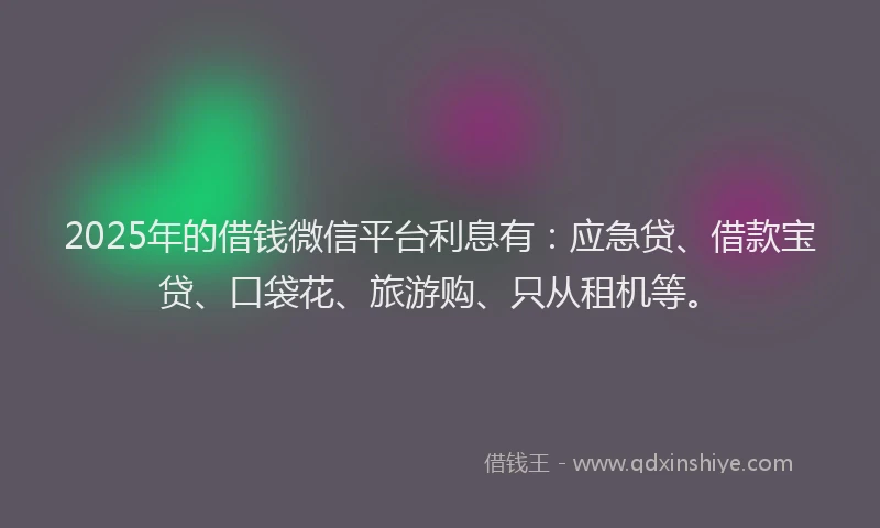 2025年的借钱微信平台利息有：应急贷、借款宝贷、口袋花、旅游购、只从租机等。