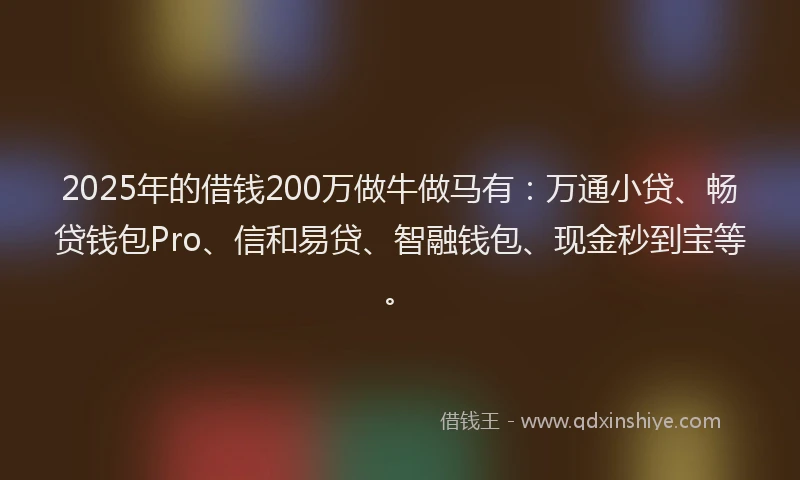 2025年的借钱200万做牛做马有：万通小贷、畅贷钱包Pro、信和易贷、智融钱包、现金秒到宝等。