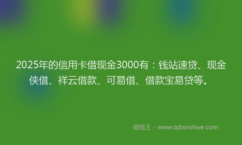 2025年的信用卡借现金3000有：钱站速贷、现金侠借、祥云借款、可易借、借款宝易贷等。
