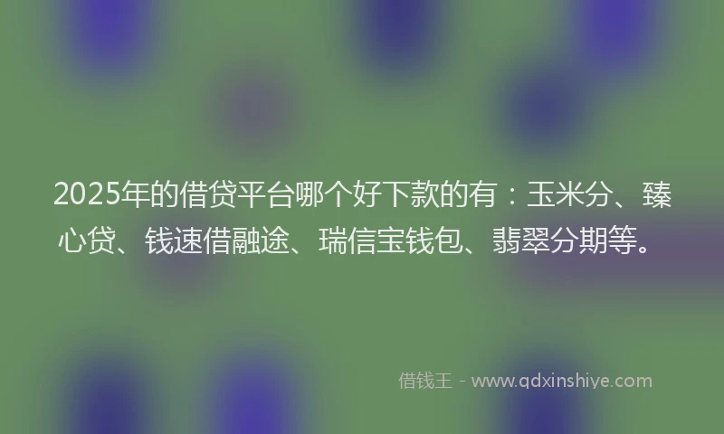 2025年的借贷平台哪个好下款的有：玉米分、臻心贷、钱速借融途、瑞信宝钱包、翡翠分期等。