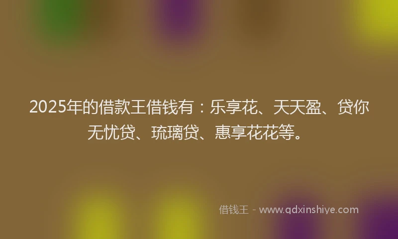 2025年的借款王借钱有：乐享花、天天盈、贷你无忧贷、琉璃贷、惠享花花等。