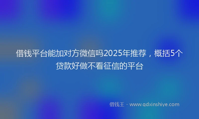 借钱平台能加对方微信吗2025年推荐，概括5个贷款好做不看征信的平台