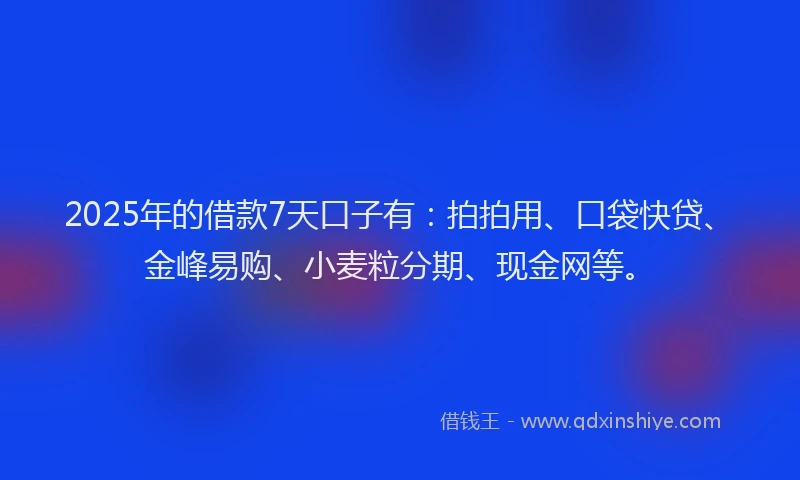 2025年的借款7天口子有：拍拍用、口袋快贷、金峰易购、小麦粒分期、现金网等。