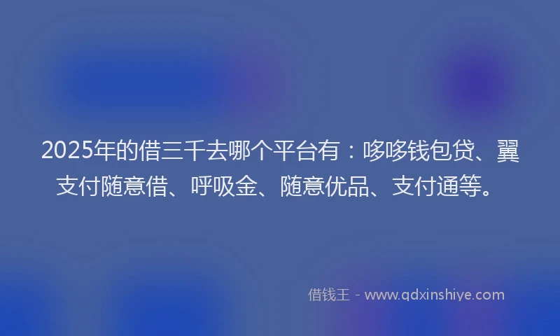 2025年的借三千去哪个平台有：哆哆钱包贷、翼支付随意借、呼吸金、随意优品、支付通等。
