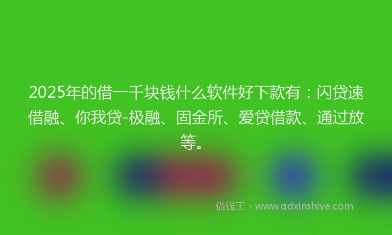 2025年的借一千块钱什么软件好下款有：闪贷速借融、你我贷-极融、固金所、爱贷借款、通过放等。
