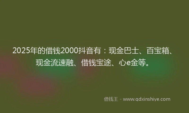 2025年的借钱2000抖音有：现金巴士、百宝箱、现金流速融、借钱宝途、心e金等。