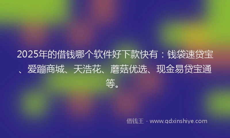 2025年的借钱哪个软件好下款快有:钱袋速贷宝、爱蹦商城、天浩花、蘑菇优选、现金易贷宝通等。