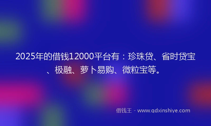 2025年的借钱12000平台有：珍珠贷、省时贷宝、极融、萝卜易购、微粒宝等。