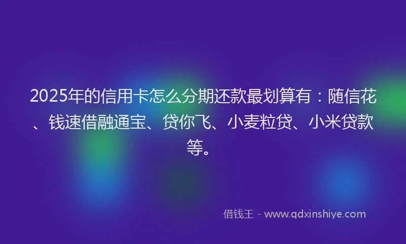 2025年的信用卡怎么分期还款最划算有：随信花、钱速借融通宝、贷你飞、小麦粒贷、小米贷款等。
