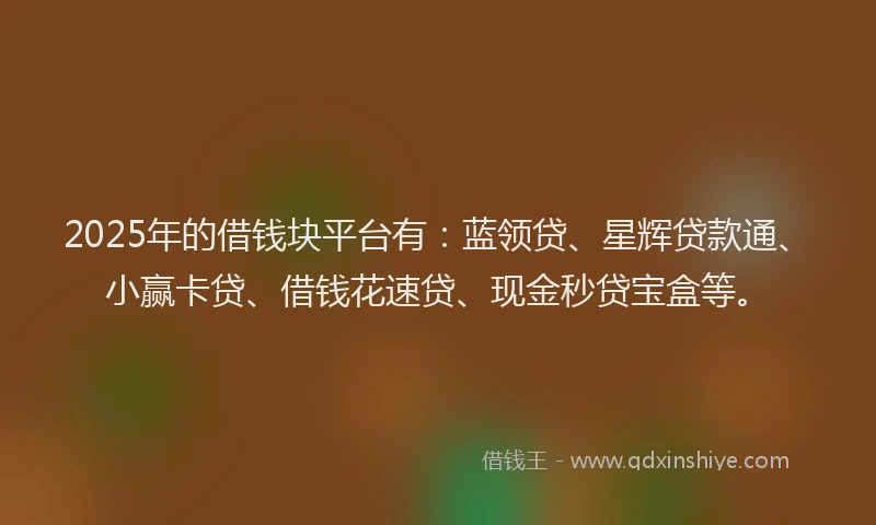 2025年的借钱块平台有：蓝领贷、星辉贷款通、小赢卡贷、借钱花速贷、现金秒贷宝盒等。