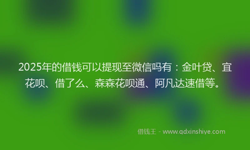 2025年的借钱可以提现至微信吗有：金叶贷、宜花呗、借了么、森森花呗通、阿凡达速借等。