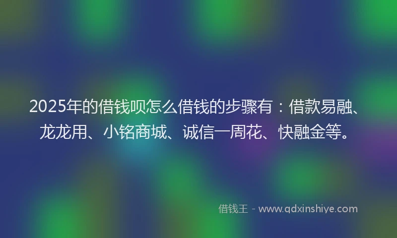 2025年的借钱呗怎么借钱的步骤有：借款易融、龙龙用、小铭商城、诚信一周花、快融金等。