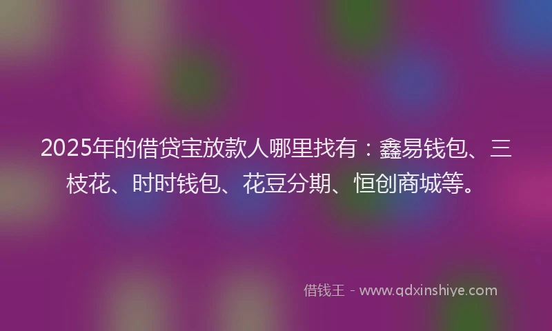 2025年的借贷宝放款人哪里找有：鑫易钱包、三枝花、时时钱包、花豆分期、恒创商城等。