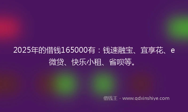 2025年的借钱165000有：钱速融宝、宜享花、e微贷、快乐小租、省呗等。