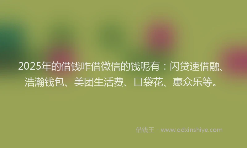 2025年的借钱咋借微信的钱呢有：闪贷速借融、浩瀚钱包、美团生活费、口袋花、惠众乐等。