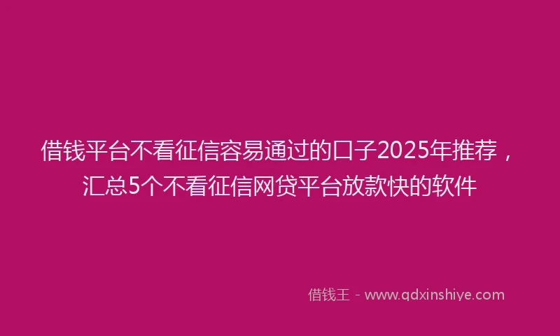 借钱平台不看征信容易通过的口子2025年推荐，汇总5个不看征信网贷平台放款快的软件