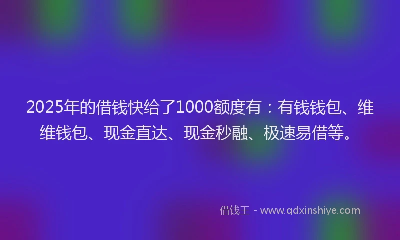 2025年的借钱快给了1000额度有：有钱钱包、维维钱包、现金直达、现金秒融、极速易借等。
