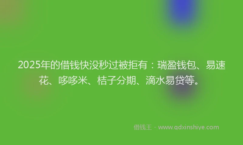 2025年的借钱快没秒过被拒有：瑞盈钱包、易速花、哆哆米、桔子分期、滴水易贷等。