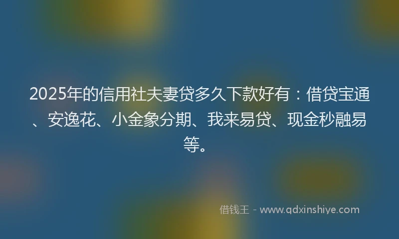 2025年的信用社夫妻贷多久下款好有：借贷宝通、安逸花、小金象分期、我来易贷、现金秒融易等。