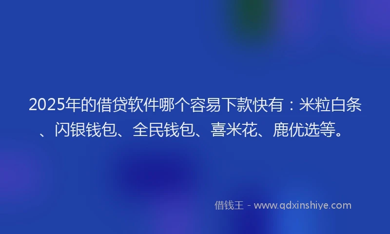 2025年的借贷软件哪个容易下款快有：米粒白条、闪银钱包、全民钱包、喜米花、鹿优选等。
