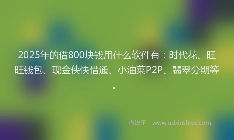 2025年的借800块钱用什么软件有：时代花、旺旺钱包、现金侠快借通、小油菜P2P、翡翠分期等。