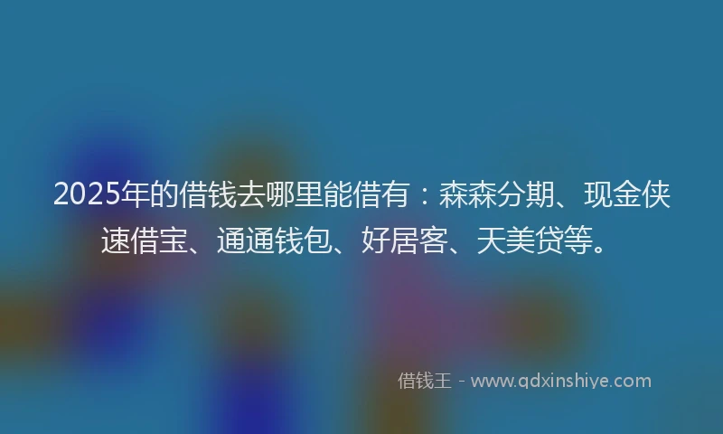 2025年的借钱去哪里能借有：森森分期、现金侠速借宝、通通钱包、好居客、天美贷等。