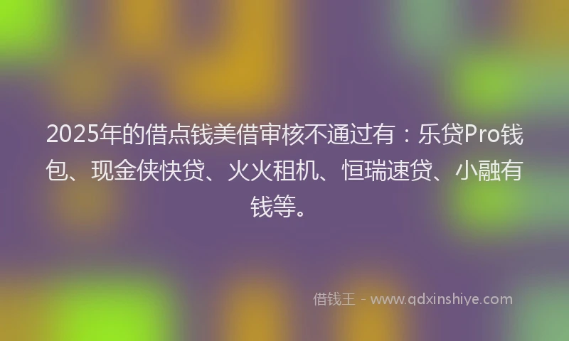 2025年的借点钱美借审核不通过有：乐贷Pro钱包、现金侠快贷、火火租机、恒瑞速贷、小融有钱等。