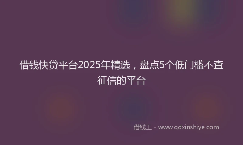 借钱快贷平台2025年精选，盘点5个低门槛不查征信的平台