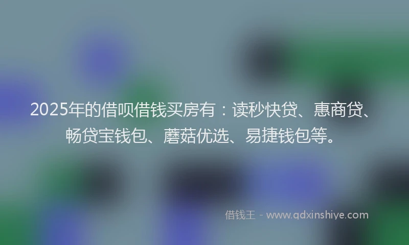 2025年的借呗借钱买房有：读秒快贷、惠商贷、畅贷宝钱包、蘑菇优选、易捷钱包等。