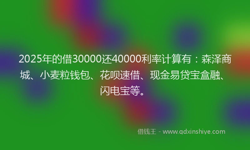 2025年的借30000还40000利率计算有：森泽商城、小麦粒钱包、花呗速借、现金易贷宝盒融、闪电宝等。