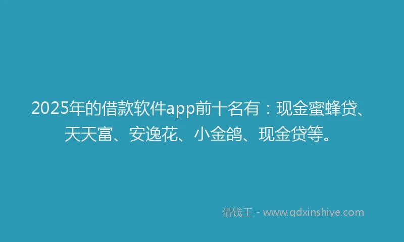 2025年的借款软件app前十名有：现金蜜蜂贷、天天富、安逸花、小金鸽、现金贷等。