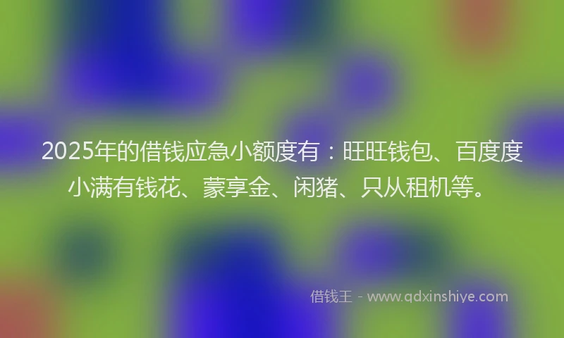 2025年的借钱应急小额度有：旺旺钱包、百度度小满有钱花、蒙享金、闲猪、只从租机等。