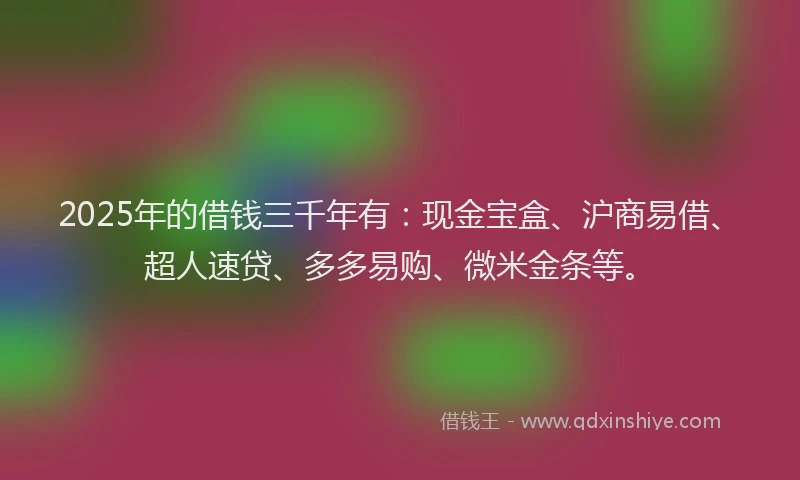 2025年的借钱三千年有：现金宝盒、沪商易借、超人速贷、多多易购、微米金条等。