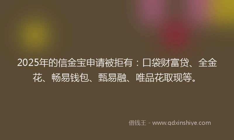 2025年的信金宝申请被拒有：口袋财富贷、全金花、畅易钱包、甄易融、唯品花取现等。