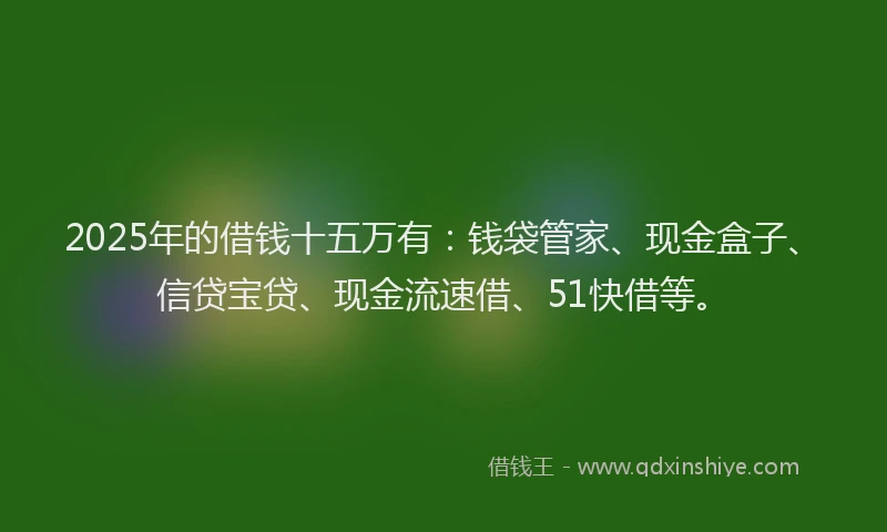 2025年的借钱十五万有：钱袋管家、现金盒子、信贷宝贷、现金流速借、51快借等。