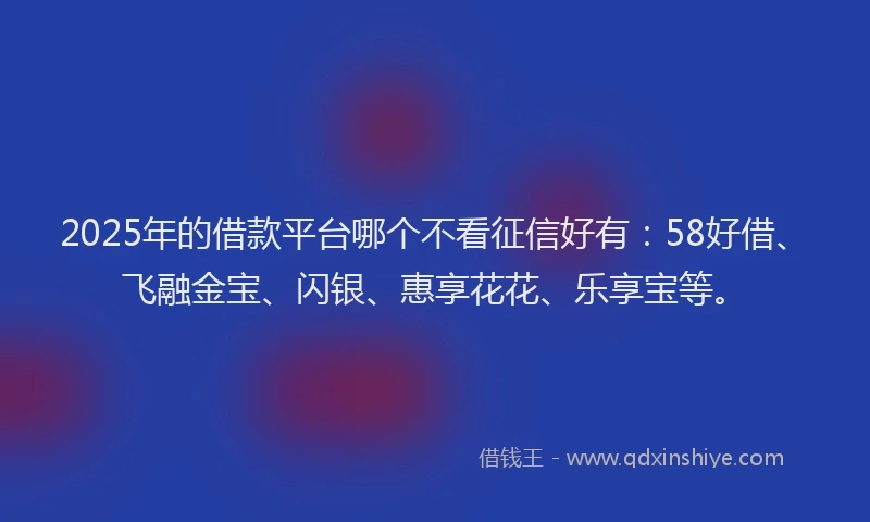 2025年的借款平台哪个不看征信好有：58好借、飞融金宝、闪银、惠享花花、乐享宝等。