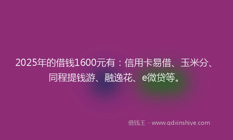 2025年的借钱1600元有：信用卡易借、玉米分、同程提钱游、融逸花、e微贷等。
