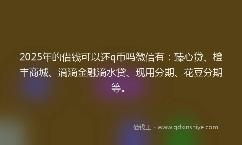 2025年的借钱可以还q币吗微信有：臻心贷、橙丰商城、滴滴金融滴水贷、现用分期、花豆分期等。
