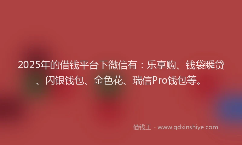 2025年的借钱平台下微信有：乐享购、钱袋瞬贷、闪银钱包、金色花、瑞信Pro钱包等。